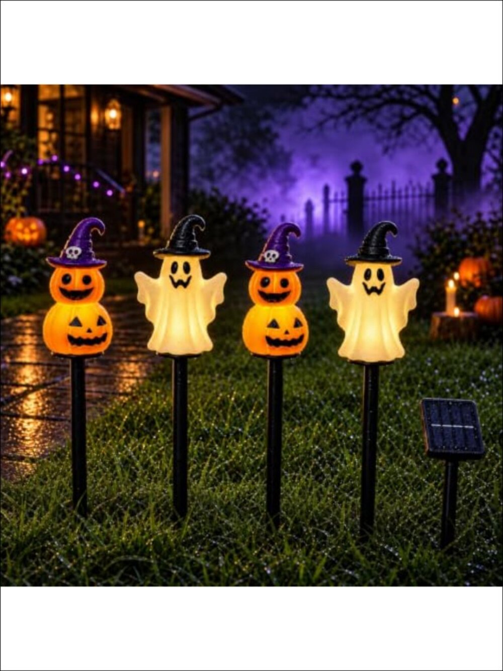 Halloween Solar Stake Lights Ghost Pumpkin 4 Pack Outdoor Decor